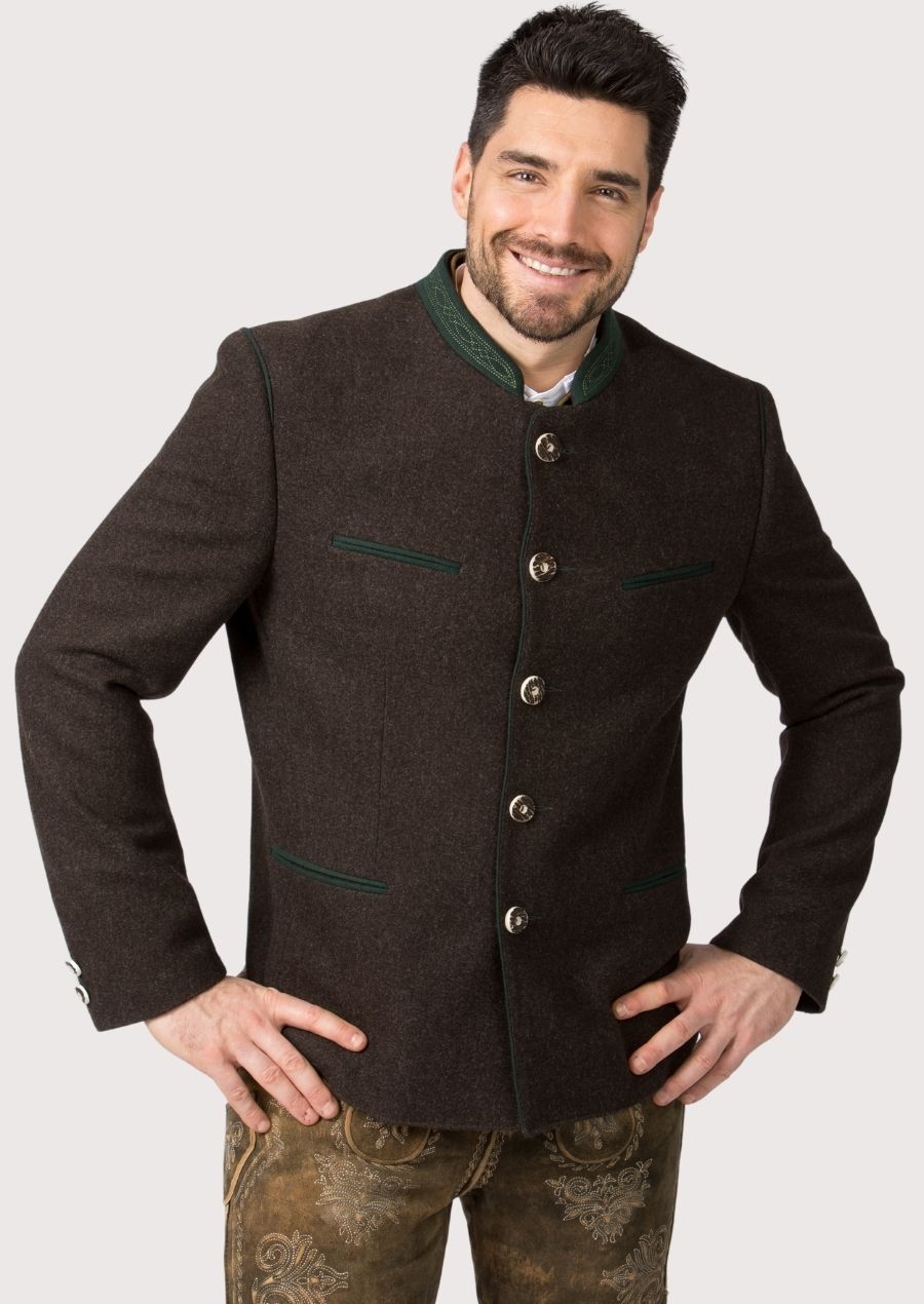 Authentic Oktoberfest jacket with horn buttons and green piping for men