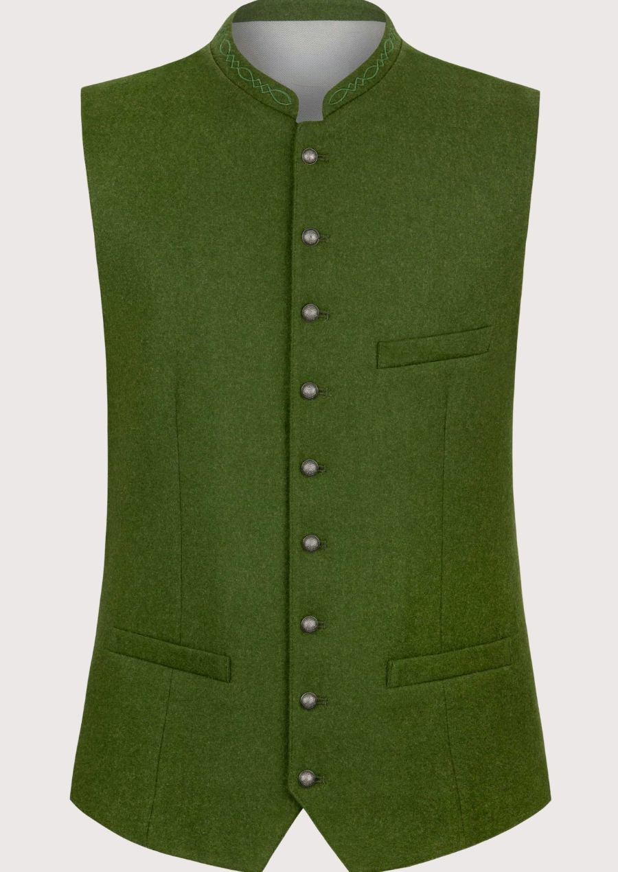 Classic German Waistcoat – Embroidered Wool Vest for Oktoberfest and Weddings