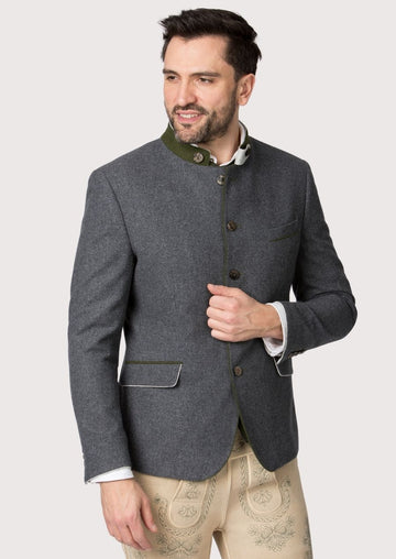 Fest-Ready Oktoberfest Jacket – German classic wool design with green piping and horn buttons for men