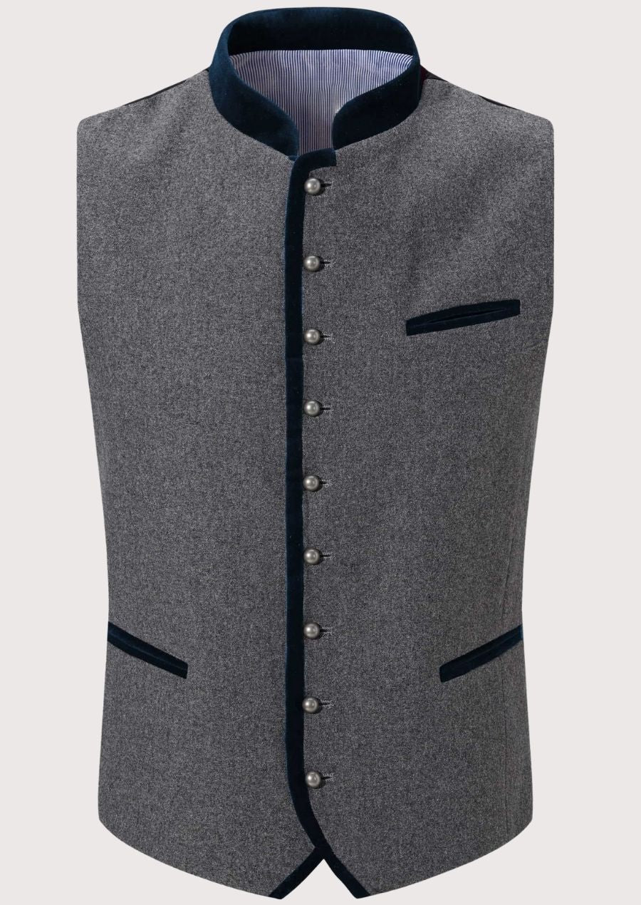 Stylish Trachten Vest – Bavarian Wool Vest with Velvet Detailing