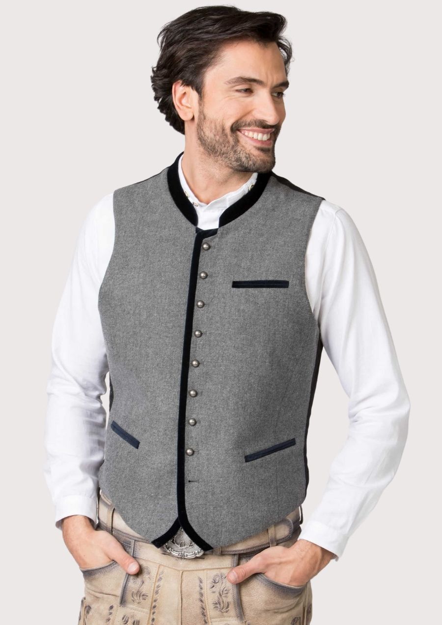 Stylish Trachten Vest – Bavarian Wool Vest with Velvet Detailing