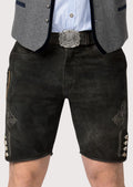alpine black heritage lederhosen men featuring subtle embroidery, side buttons and classic Oktoberfest design