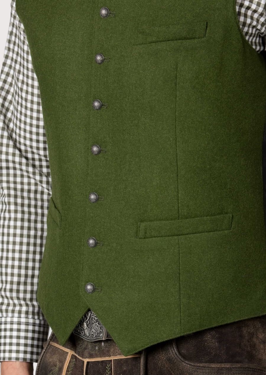 Alpine green wool waistcoat designed for Oktoberfest wear