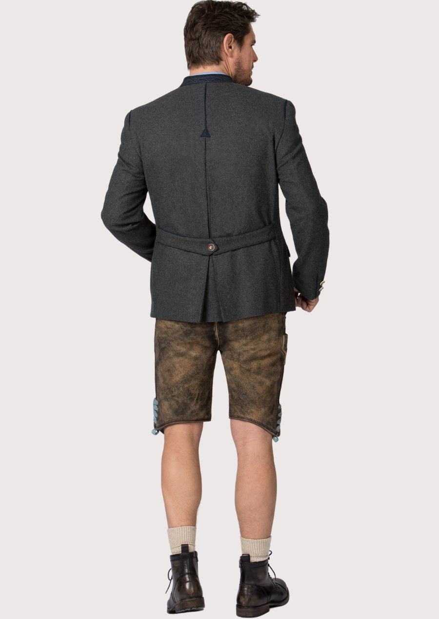 Bavarian-inspired Alpine Style Oktoberfest jacket with green collar piping and horn buttons, offering both comfort and classic festive style.