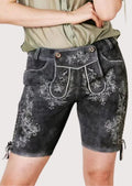 Anthracite Lederhosen Alpine Floral  crafted from gray suede leather with authentic Bavarian design elements.