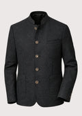Men's Anthracite Loden Trachten Jacket Menwith stand collar, decorative heritage buttons, premium wool blend fabric, Bavarian traditional jacket, Alpine formalwear, Oktoberfest clothing, German heritage fashion, and luxury Trachten blazer