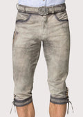 Ash Gray Bundhosen With Knife Pocket, traditional Bavarian design, knee-length fit, premium leather craftsmanship, and Oktoberfest style