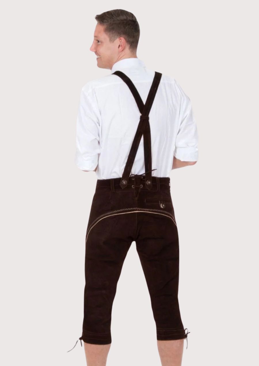 Authentic Alpine Bundhosen crafted from goatskin suede for Oktoberfest and traditional folk events