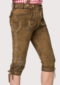 Authentic Alpine Bundhosen Oktoberfest outfit with premium suede leather, embroidered flap, and heritage design