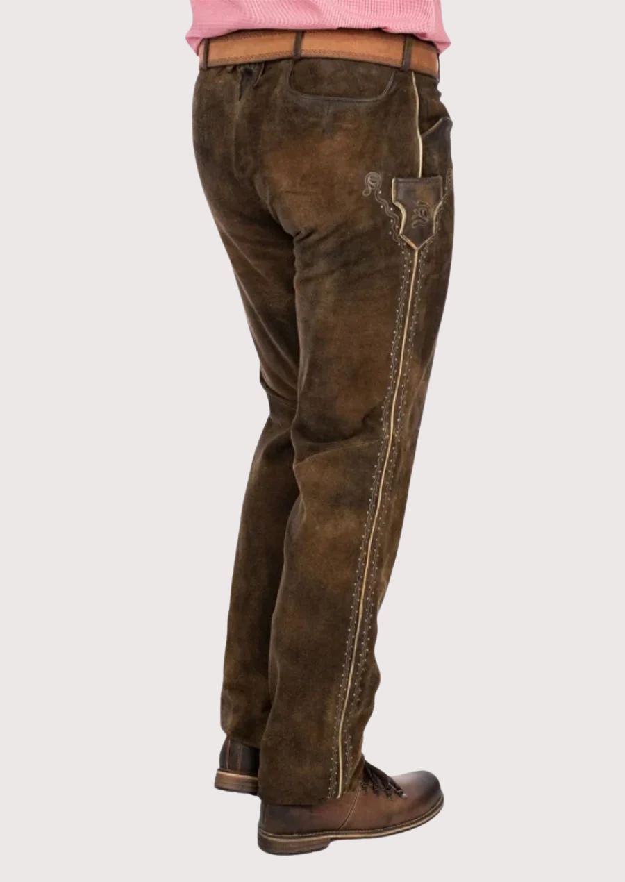 Authentic Alpine suede trousers in dark brown crafted from quality leather with a refined traditional look