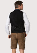 Authentic brown lederhosen shorts designed for Alpine festivals with decorative embroidered patterns