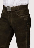 Authentic German leather trousers for men featuring premium craftsmanship and classic Oktoberfest styling