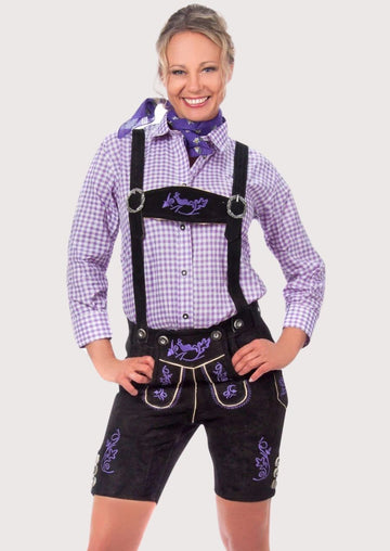 Authentic Lederhosen for Women – Premium Suede Leather with Floral Embroidery for Oktoberfest and Festivals
