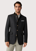 Front view of men’s charcoal gray Trachten jacket with horn buttons