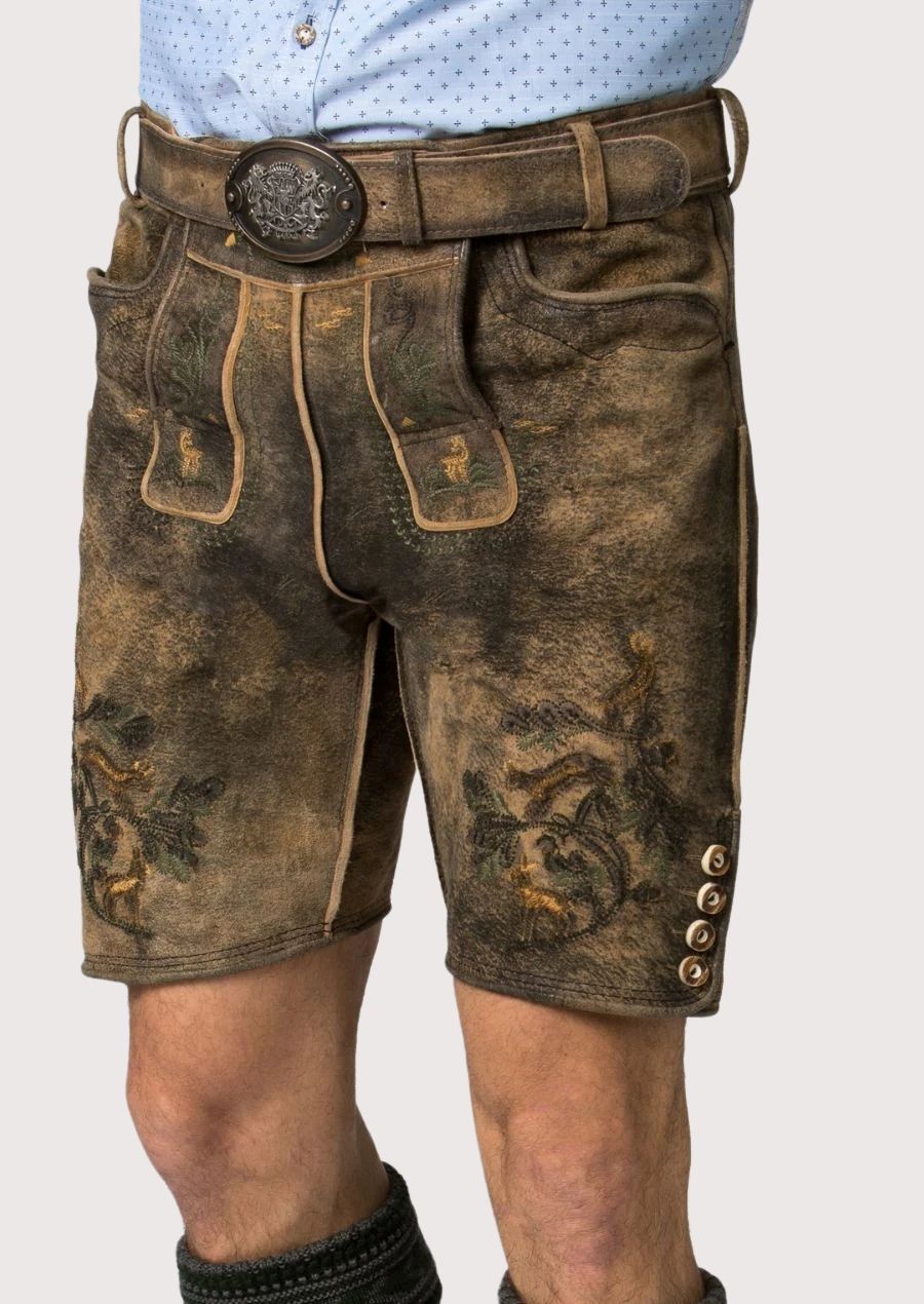 Authentic Trachten Lederhosen for Men with Detailed Embroidery - Ideal for Oktoberfest Celebrations.