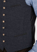 Traditional Bavarian wool vest in navy with horn buttons, ideal for Oktoberfest, weddings, and folk festivals.

