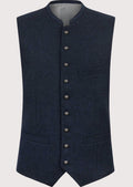 Bavarian Navy Trachten Waistcoat with stand collar, Bavarian waistcoat, traditional German Oktoberfest vest, Alpine wool waistcoat, authentic Trachten clothing, heritage Bavarian menswear.