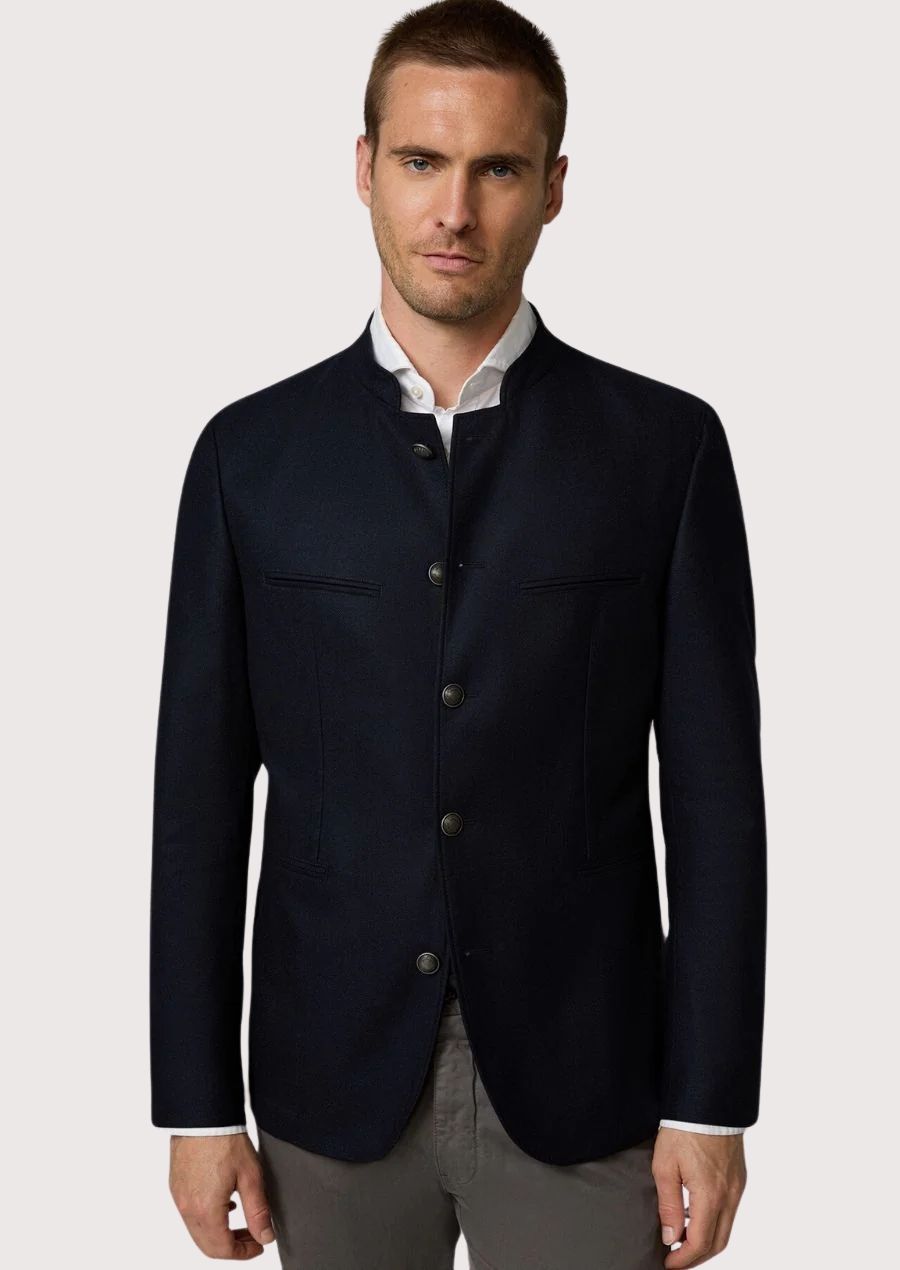Model wearing Bavarian Style Alpine Jacket for men in sharp tailored fit