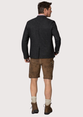 Dark wool Bavarian jacket for men styled with a pink checkered shirt

