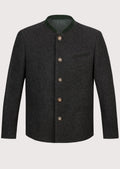 Men's Bavarian Wool Jacket Green Collar featuring a dark green stand collar, premium wool blend fabric, decorative metal buttons, traditional Bavarian tailoring, Alpine heritage styling, and Oktoberfest fashion appeal