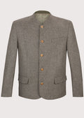 Men's Bavarian Wool Jacket Stone Grey with wooden buttons, stand collar, premium wool blend fabric, traditional Bavarian tailoring, Alpine heritage styling, German formal wear, and Oktoberfest fashion
