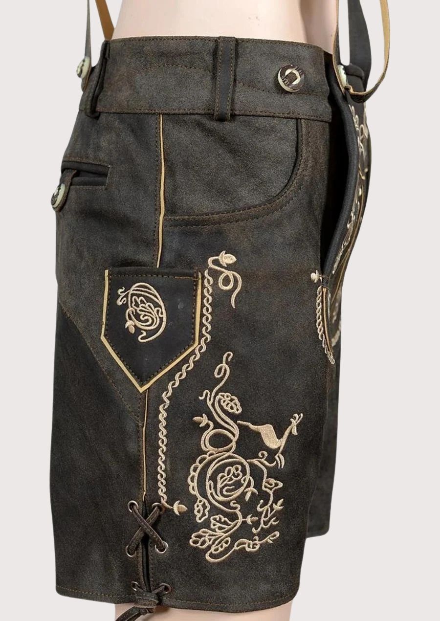 Alpine Deer Lederhosen with embroidered suspenders and timeless Bavarian character