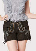 Black women’s Bundhosen shorts featuring traditional alpine embroidery