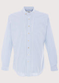 blue alpine cotton check shirt for men, premium cotton Bavarian shirt, Oktoberfest check shirt, German traditional clothing, Alpine festival shirt, blue plaid men's shirt with stand-up collar.