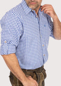 Blue checkered long sleeve button down men’s shirt