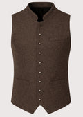 Brown Bavarian waistcoat with classic alpine styling and metal buttons