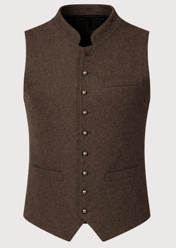 Brown Bavarian waistcoat with classic alpine styling and metal buttons