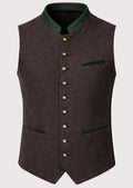 Brown Bavarian waistcoat featuring green embroidered collar