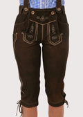 Brown Leather Bundhosen Suspenderswith dark brown finish, embroidered suspenders, and classic Bavarian heritage design.