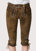 Brown Leather Floral Bundhosen Women crafted from suede leather with embroidered accents and classic German folk styling.