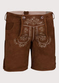 Brown Lederhosen Floral Stitchwork with elegant embroidery, contrast trim, and traditional Trachten appeal.