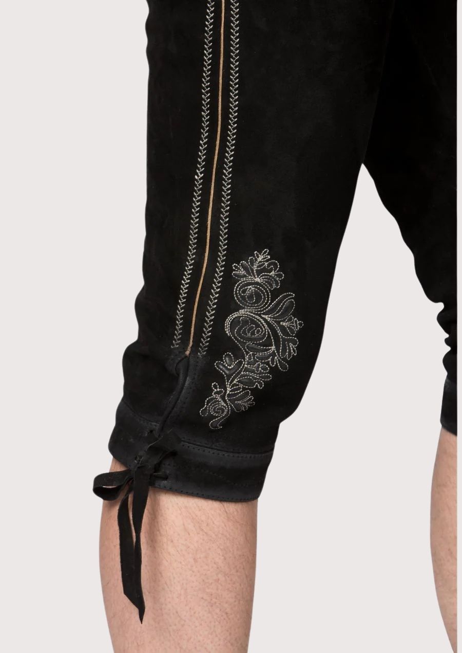 Traditional Leather Bundhosen with Floral Embroidery for Men