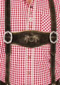 Stylish men’s Bundhosen with intricate floral embroidery and adjustable cuffs, crafted from premium suede leather, perfect for Oktoberfest and cultural events.