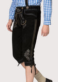 Timeless men’s Bundhosen with premium suede leather and traditional embroidery, featuring adjustable cuffs and suspenders, ideal for Oktoberfest and casual outings.