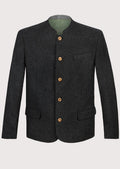Men's Charcoal Bavarian Loden Jacket with stand collar, wooden buttons, premium wool blend fabric, Bavarian traditional jacket, Alpine formalwear, German heritage clothing, Oktoberfest outfit, and classic Austrian fashion style