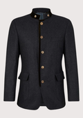 Men's Charcoal Wool Bavarian Velvet Coat with stand collar, decorative metal buttons, flap pockets, premium Bavarian blazer, traditional German jacket, Alpine formalwear, Oktoberfest clothing, heritage menswear, and classic Trachten fashion
