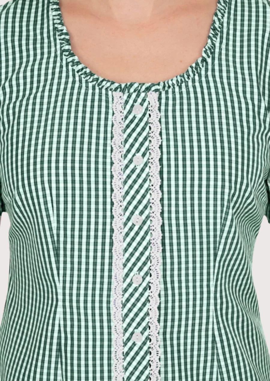 Stylish Green Gingham Dirndl Blouse for Women - Perfect for Oktoberfest Celebrations