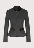Stylish wool Trachten jacket for women with traditional button closure and classic design, ideal for festivals and casual wear.