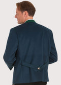 Classic alpine navy jacket showcasing green embroidery, double-breasted front, and authentic German Trachten craftsmanship.