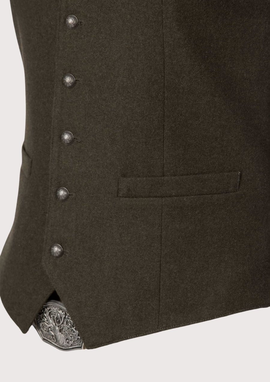 Classic Alpine olive green waistcoat for Oktoberfest wear