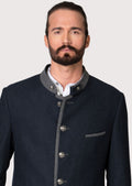 Alpine style men’s blue jacket with silver buttons.