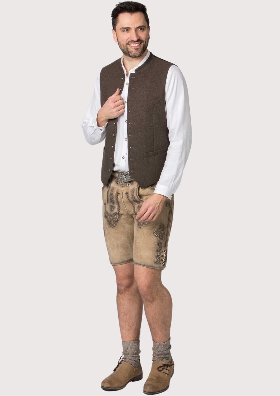 Classic Bavarian brown vest for men in traditional Alpine style