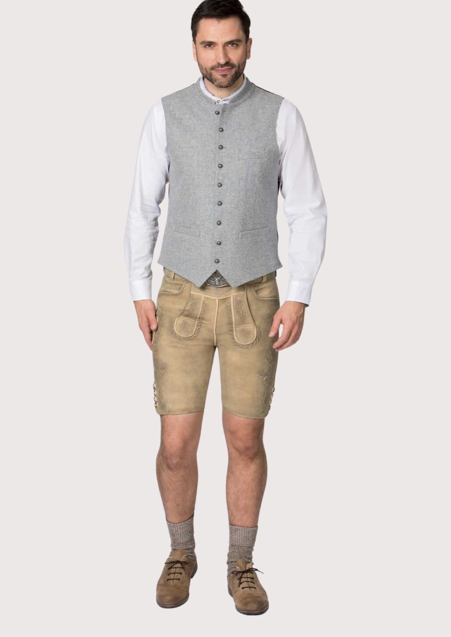 Classic Bavarian light grey wool vest with tailored fit