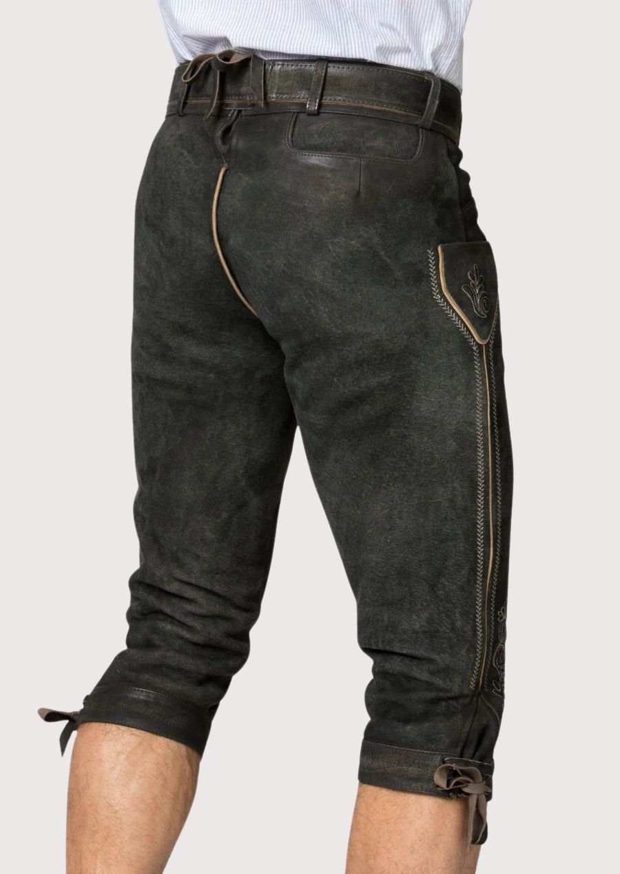 Classic black Bundhosen for Oktoberfest featuring premium goatskin suede, tailored fit, and traditional styling