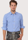 Classic blue checkered men’s shirt with button front