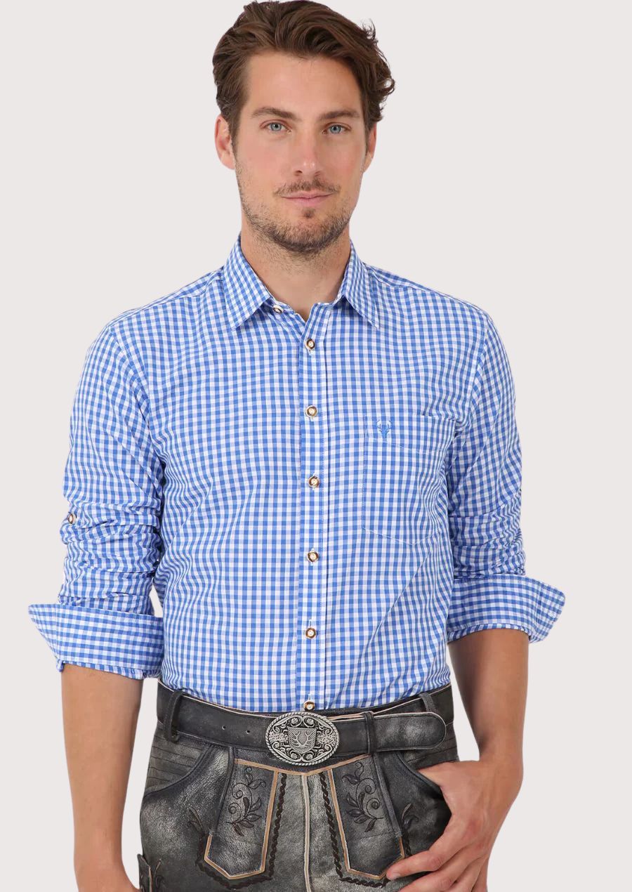 Classic blue checkered men’s shirt with button front
